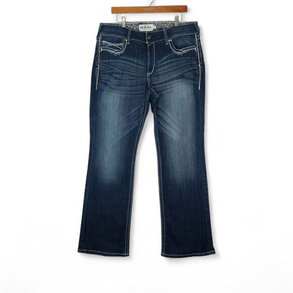 Ariat Real Denim Jeans Womens 34R Mid Rise Stretch Entwined Boot Cut Western - Picture 7 of 14